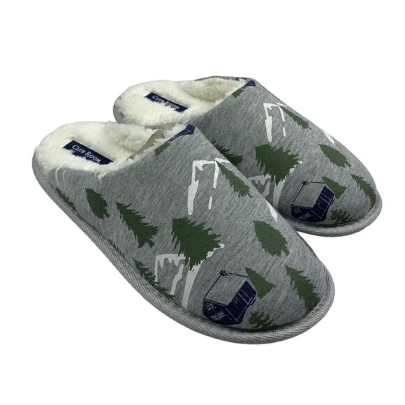 Club Room Other - Club Room Mens Winter Forest Print Fleece Lined Slippers Gray 6-7